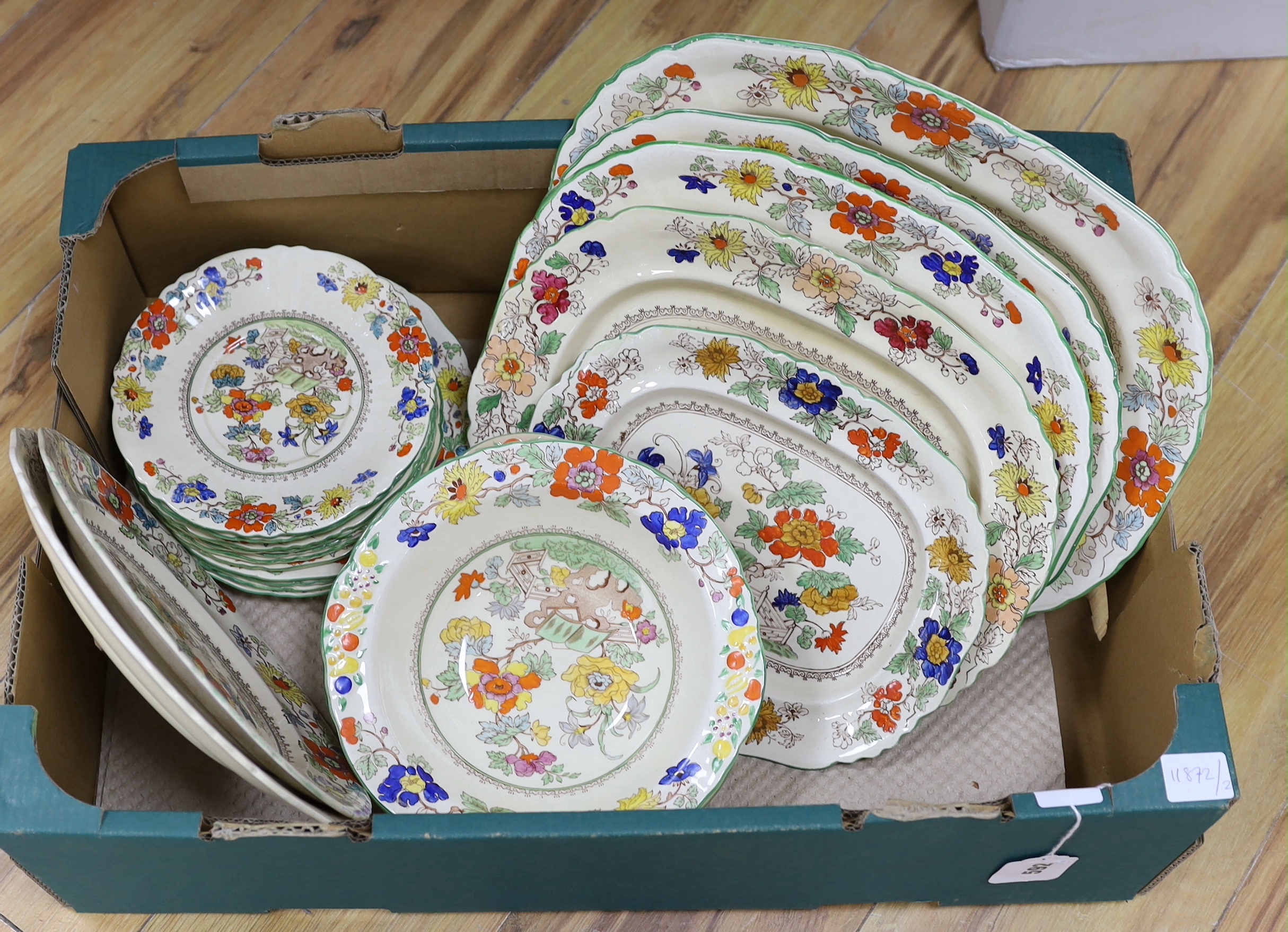 An early 20th century Mason's ‘Bible pattern’ part dinner and tea service including graduated platters